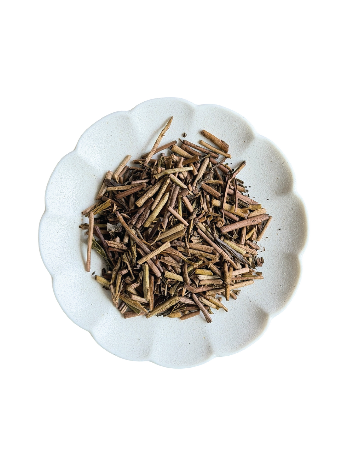 A top-down view of the dry leaves consisting of Karigane or stems for that nice smoothness in the tea liquor.